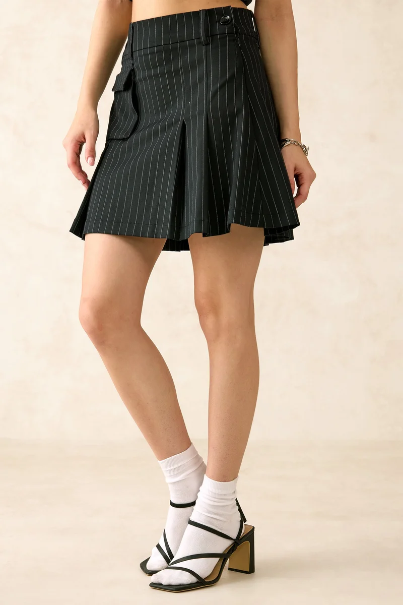 Virgio  Stripes Viscose Stretch Mini Pleated Skirt for Women for Women | Best Price UAE