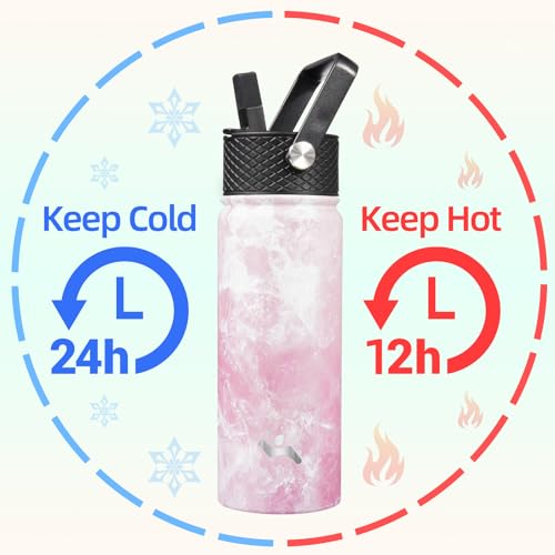 Konokyo 18 oz Insulated Water Bottle Stainless Steel Sport Bottles with 3 Lids,Marble Blossom - Image 2