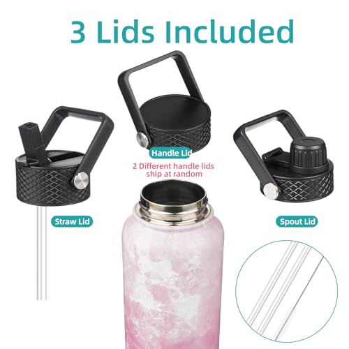 Konokyo 18 oz Insulated Water Bottle Stainless Steel Sport Bottles with 3 Lids,Marble Blossom - Image 3