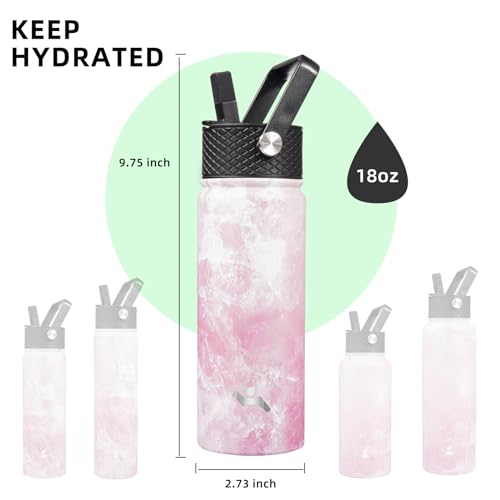 Konokyo 18 oz Insulated Water Bottle Stainless Steel Sport Bottles with 3 Lids,Marble Blossom - Image 5