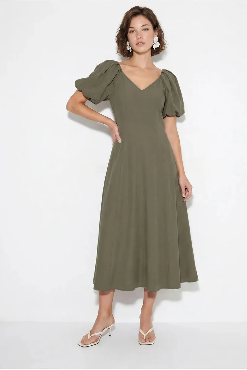Bianco Lucci LUCCI A-line Midi Dress With V-neck And Zipper