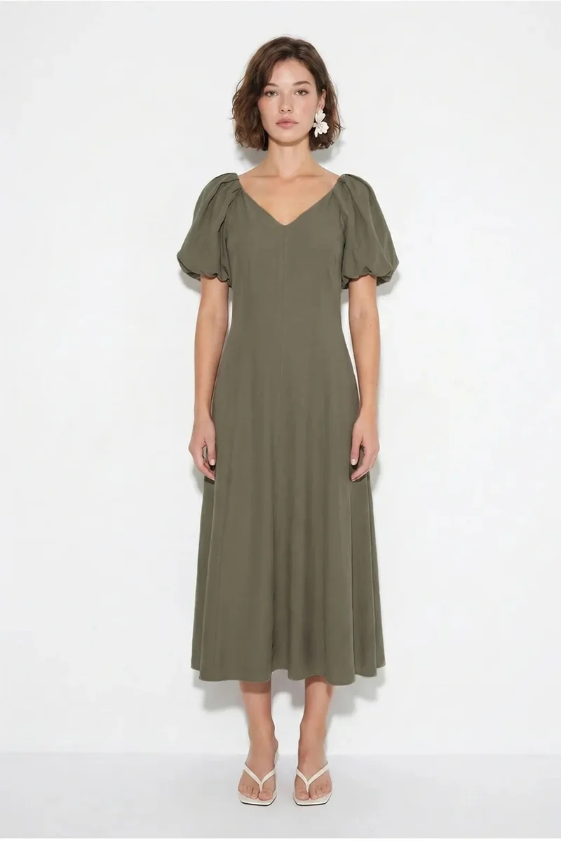 Bianco Lucci LUCCI A-line Midi Dress With V-neck And Zipper