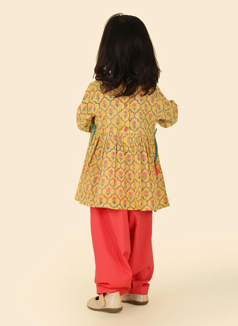 Fabindia Yellow Cotton Hand Block Printed Kurta & Salwar