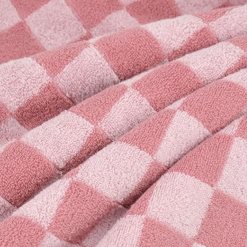 Jacquotha Soft Bath Towels for Bathroom Beach Pool (Pink Checkered), Quick Dry Cotton Shower Towels Set of 2, Cute Funny for Her Women Girls, 27.5x55 Inches - Image 4