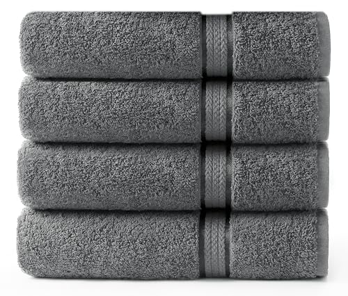 Cotton Craft  4 Pack Ultra Soft Oversized Extra Large Bath Towels 30x54 Charcoal 100 Pure Ringspun Cotton  Luxurious Rayon trim  Ideal for Daily Use  Each Towel Weighs 22 Ounces