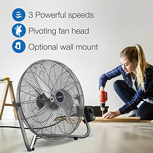 Lasko 20" Silver High Velocity Wall Mount Fan with Pivoting Head - 3 Speeds, Ideal Wall Mount Fan or Floor Fan for Home, Garage, Attic, 2265QM - Image 5