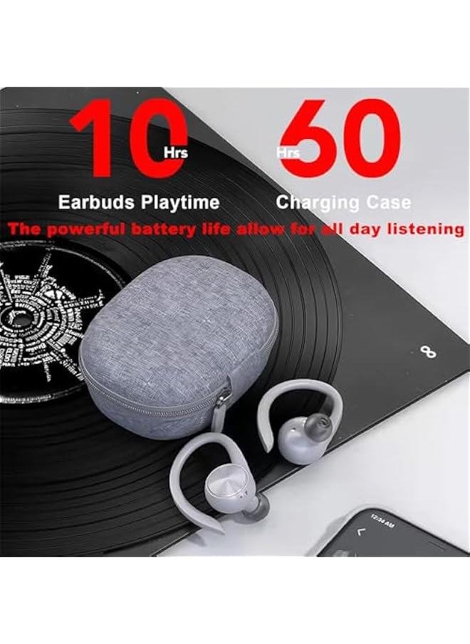 Wireless Earbuds, 60H Playtime Bluetooth Earbuds with Ear Hooks, LED Display, 80W Fast Charging Case for Sports/Workout/Running