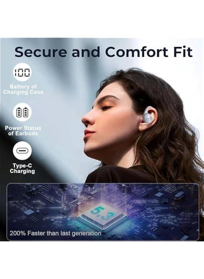 Wireless Earbuds, 60H Playtime Bluetooth Earbuds with Ear Hooks, LED Display, 80W Fast Charging Case for Sports/Workout/Running