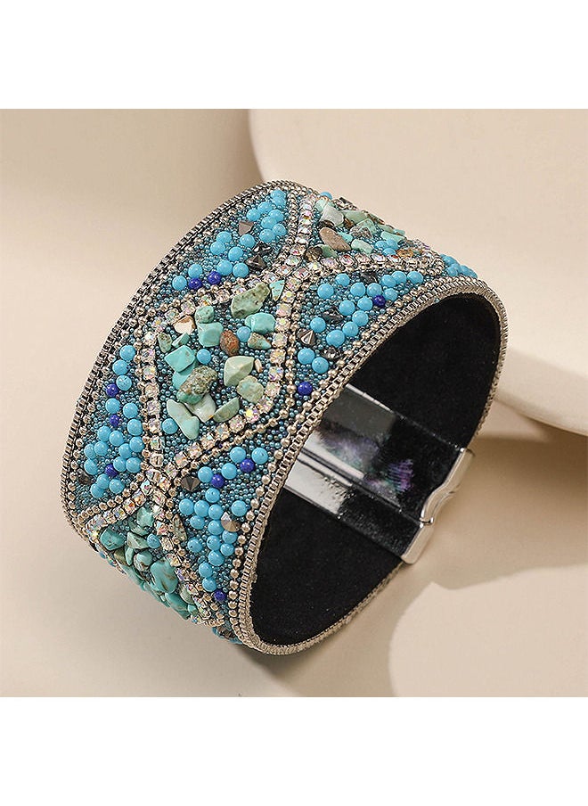 Depend - Handmade Bohemian Natural Stone Rhinestone Bead Bracelet Bangle for Women Teen Girl Boho Wrap Faux Leather Gravel Seed Wristband Bracelet Ethnic Summer Beach Jewelery - Image 1