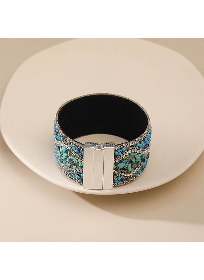 Depend - Handmade Bohemian Natural Stone Rhinestone Bead Bracelet Bangle for Women Teen Girl Boho Wrap Faux Leather Gravel Seed Wristband Bracelet Ethnic Summer Beach Jewelery - Image 1