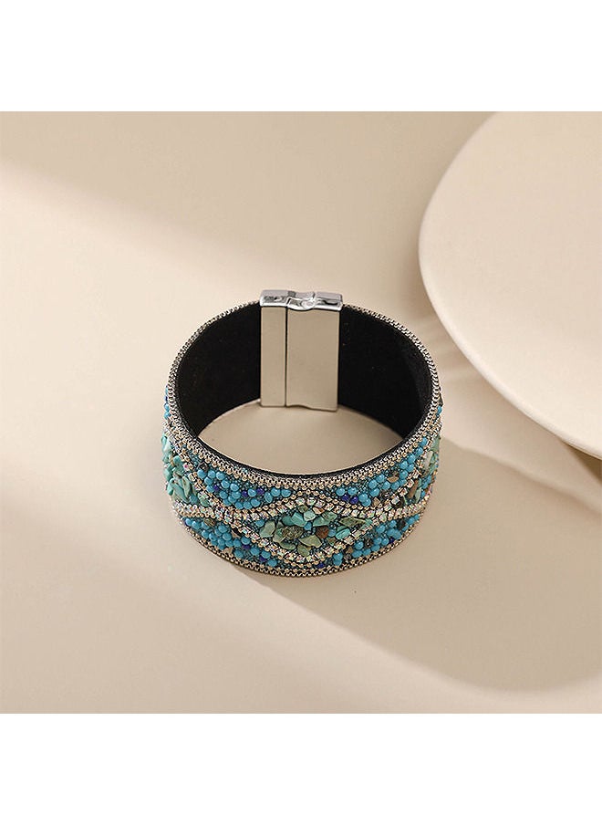 Depend - Handmade Bohemian Natural Stone Rhinestone Bead Bracelet Bangle for Women Teen Girl Boho Wrap Faux Leather Gravel Seed Wristband Bracelet Ethnic Summer Beach Jewelery - Image 1