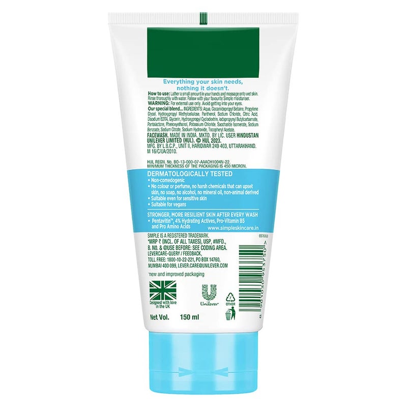 simple Simple Water Boost Micellar Face Wash 150ml for normal to dry skin 100 soapfree gentle cleanser for women men  - Image 3