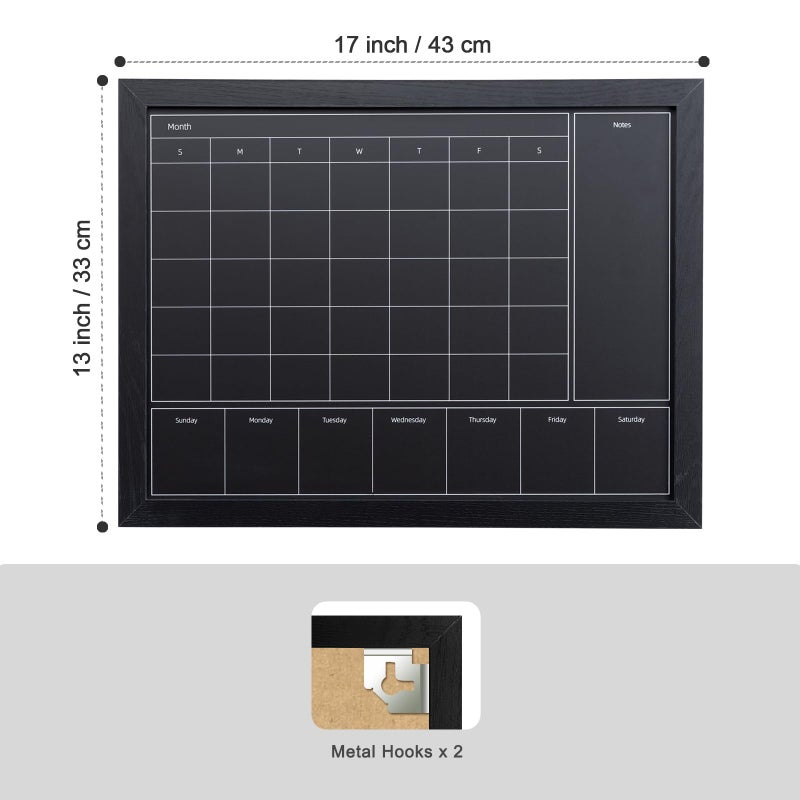 Aitakatta 3-in-1 Chalkboard Calendar for Wall, 17x13 inches Magnetic Monthly & Weekly Calendar, Blackboard for Wall with Black Wood Frame, Hanging Chalkboard for Decor/Memo(YL+ZL-HB-BK,4333) - Image 2