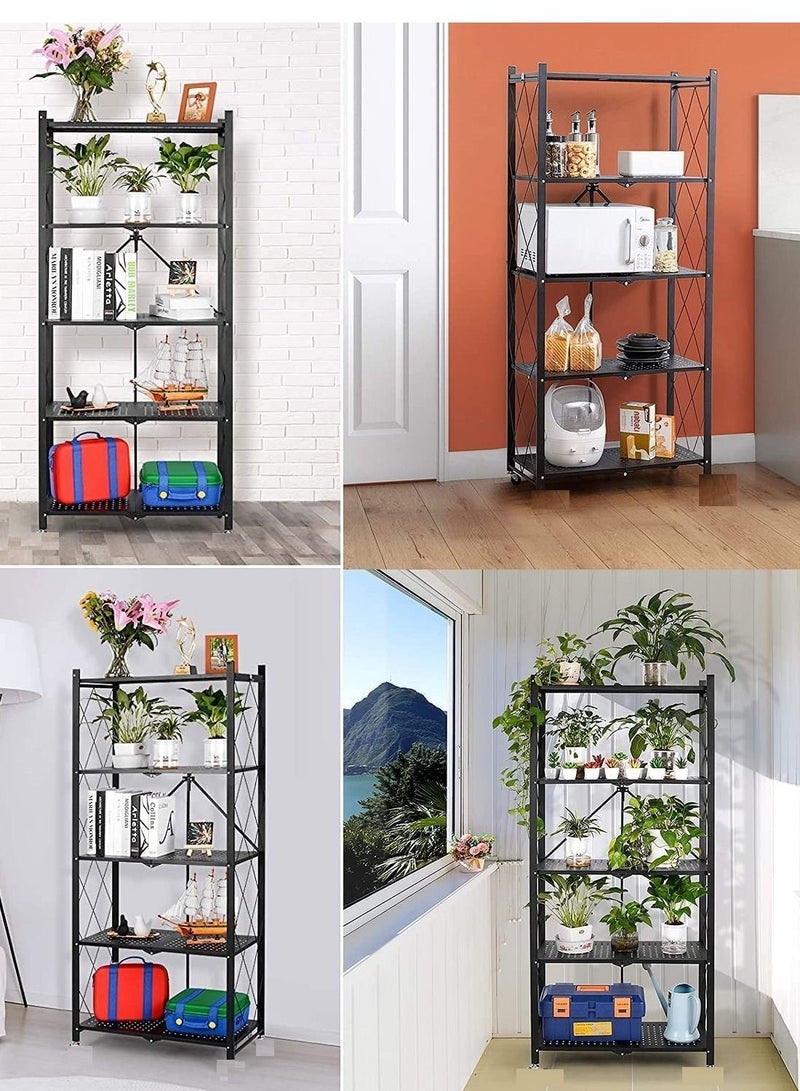 رف تخزين ثقيل مكون من 5 طبقات يستخدم في المطبخ والحمام والمكتب وغرفة الغسيل باللون الأسود 160x38x71 سنتيمتر - Image 5