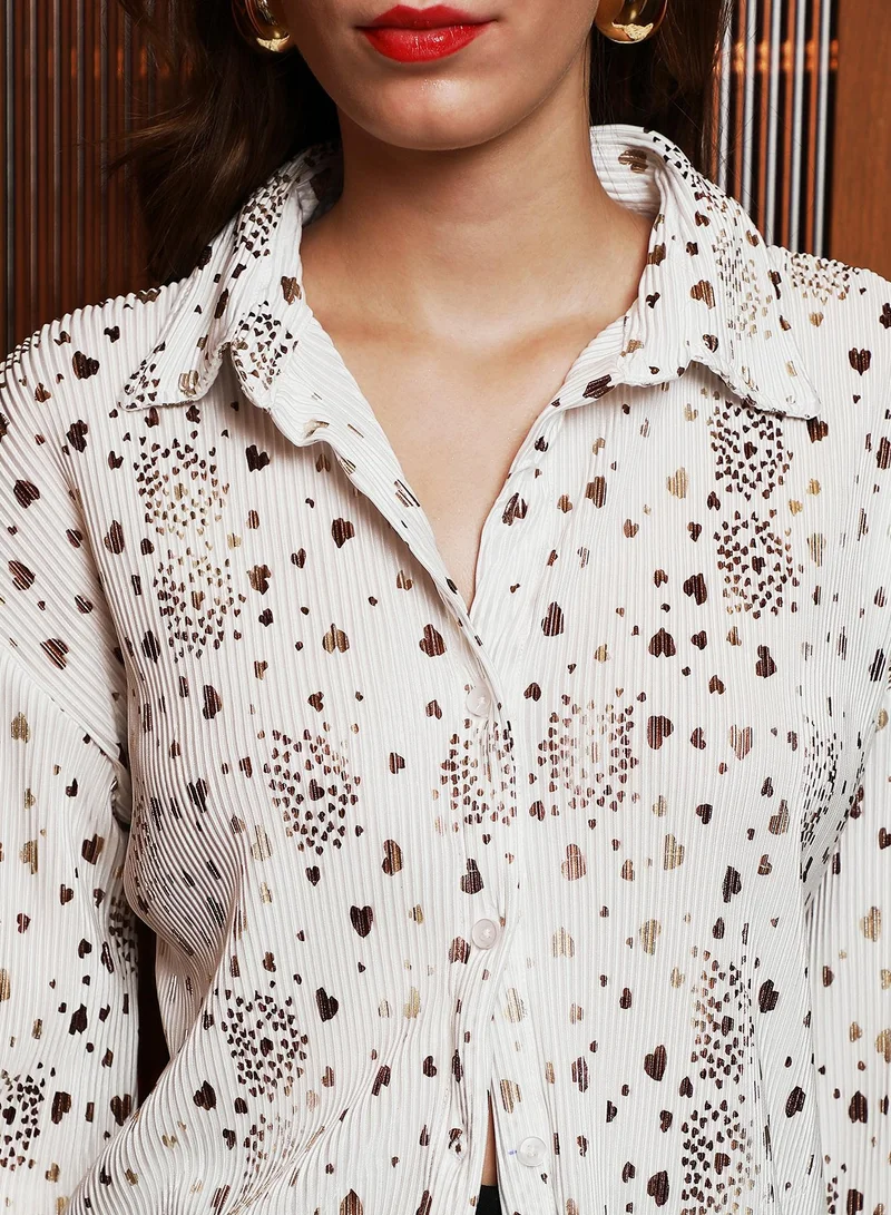 Pinacolada Women's Daisy White & Antique Gold Pleated-Coeur Oversized Shirt Women's Daisy White & Antique Gold Pleated-Coeur Oversized Shirt for Women | Best Price UAE