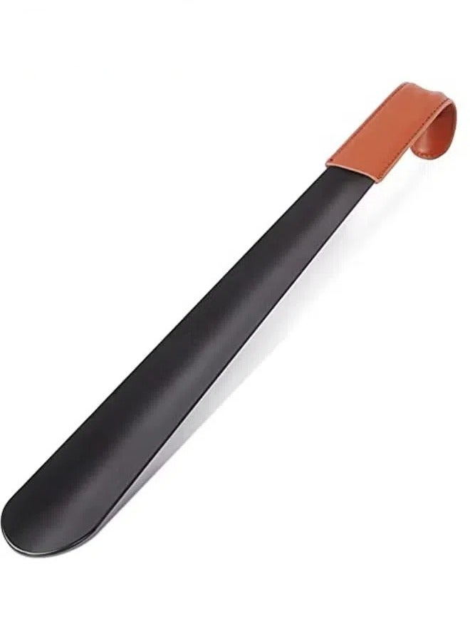 Shoe Horn Long Handle for Seniors,Metal Long Shoehorn Boot Horn for Boots,42CM Boot Horn with Leather Handle Extra Long Shoe Horn for Men Women Kids - Image 1