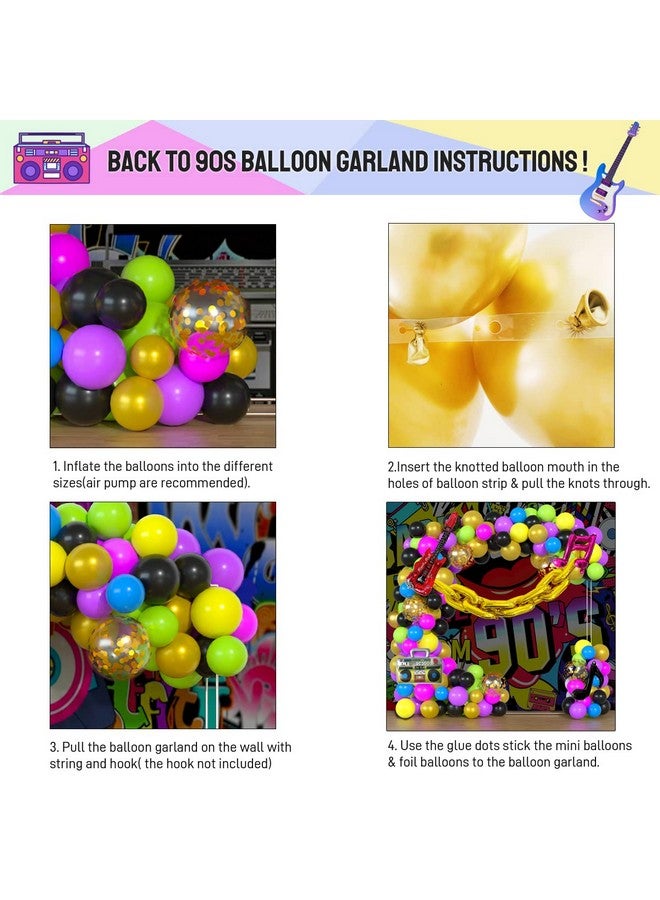 Haptda 90S 80S Themed Balloon Garland Party Decorations Purple Rose Red Green Yellow Blue Black Gold Confetti Balloons Chain Radio Guitar Music Note Foil Balloon For Back To 90'S 80'S Hip Pop Party Decor - Image 4