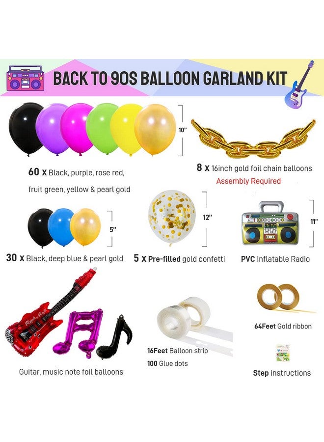 Haptda 90S 80S Themed Balloon Garland Party Decorations Purple Rose Red Green Yellow Blue Black Gold Confetti Balloons Chain Radio Guitar Music Note Foil Balloon For Back To 90'S 80'S Hip Pop Party Decor - Image 3