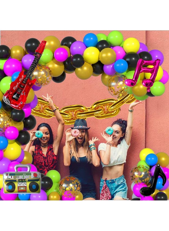 Haptda 90S 80S Themed Balloon Garland Party Decorations Purple Rose Red Green Yellow Blue Black Gold Confetti Balloons Chain Radio Guitar Music Note Foil Balloon For Back To 90'S 80'S Hip Pop Party Decor - Image 5