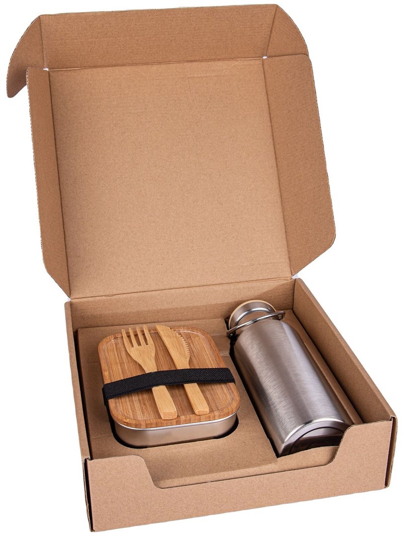 Hans Larsen Eco Friendly Lunch Box with wooden fork and spoon and Water Bottle Set by Hans Larsen  - Image 1
