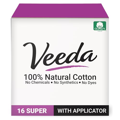 Veeda تامبونز فيدا 100% قطن طبيعي - امتصاص فائق مع حماية ضد التسرب - تطبيق مضغوط خالي من BPA - بدون رائحة وخالي من الكلور والسموم - 16 قطعة - Image 1
