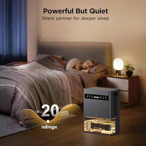 Natrogix Dehumidifier, 106 OZ Water Tank Dehumidifiers for Home, 1000 sq.ft Quiet Dehumidifier for Basement Bathroom Bedroom RV with Auto Shut Off, Timer, Sleep Mode, 7 Color Light, Grey - Image 4