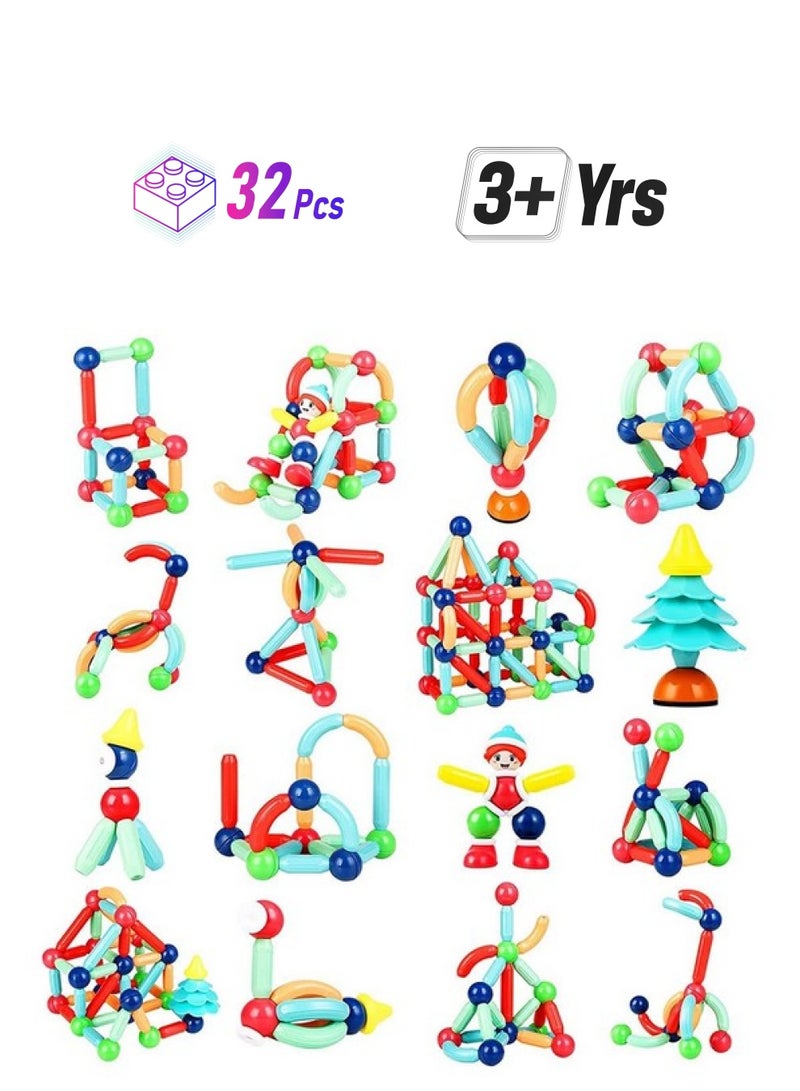 Bumtum Magnetic Sticks 32 Pcs |Building Blocks Educational Stem Learning Magna Tiles with Balls for Kids Age 3+ Year - Image 1