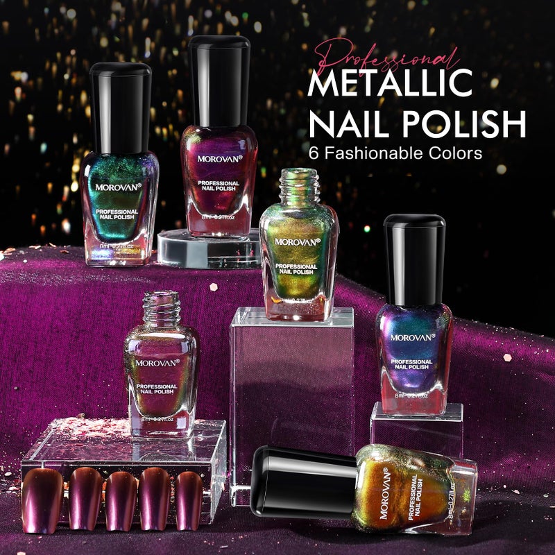 Morovan Fingernail Nail Polish Set: Holographic Metallic Ombre Lacquer Air Dry Nail Polish Regular Nail Pack 0.27oz Glitter Finger Nail Bulk Toenail Polish Kit Halloween Fall Gift for Women - Image 2