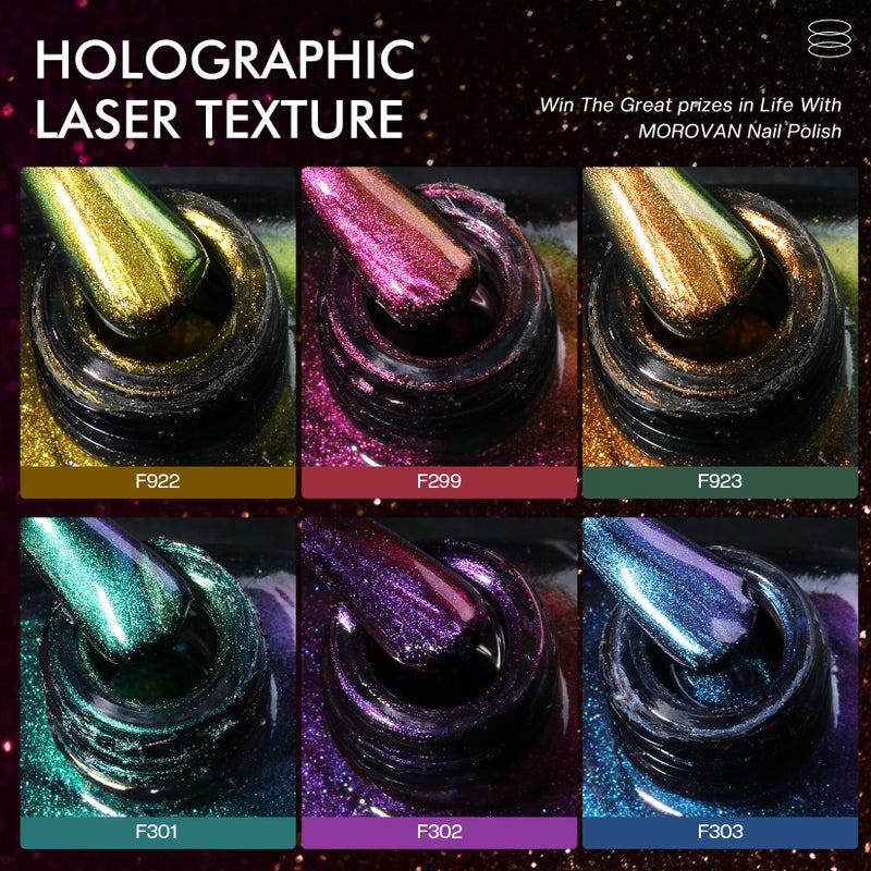 Morovan Fingernail Nail Polish Set: Holographic Metallic Ombre Lacquer Air Dry Nail Polish Regular Nail Pack 0.27oz Glitter Finger Nail Bulk Toenail Polish Kit Halloween Fall Gift for Women - Image 3