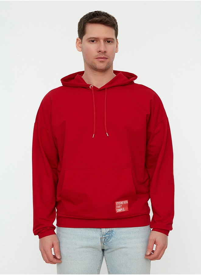 trendyol Burgundy Hooded Oversize/Wide Cut Long Sleeve Labeled Basic Cotton Sweatshirt TMNSS21SW0221  - Image 3