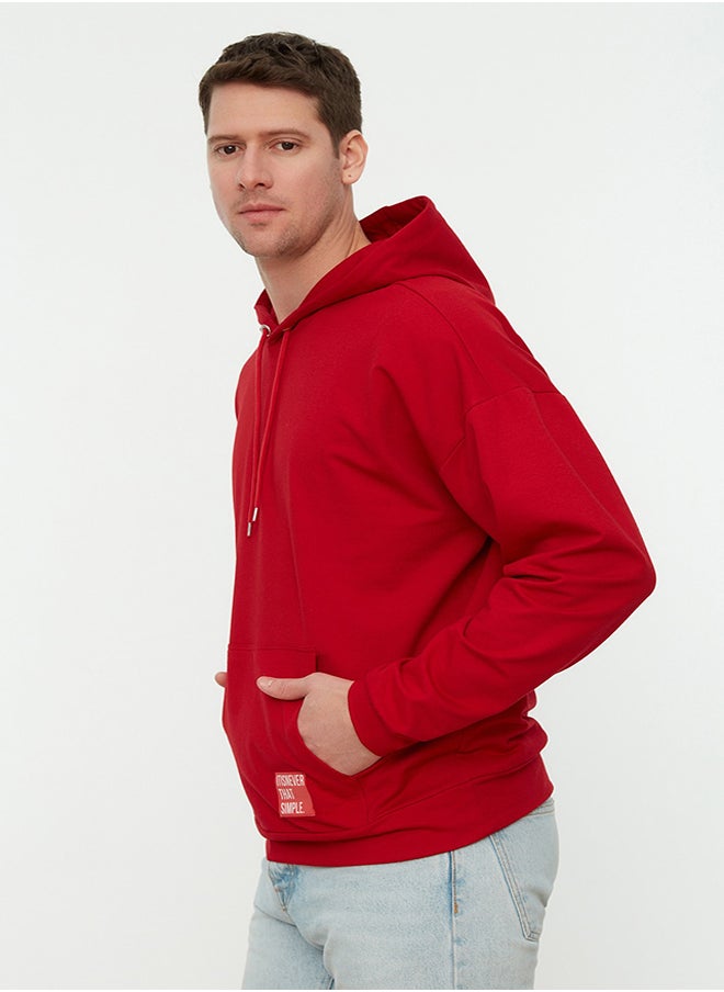 trendyol Burgundy Hooded Oversize/Wide Cut Long Sleeve Labeled Basic Cotton Sweatshirt TMNSS21SW0221  - Image 5