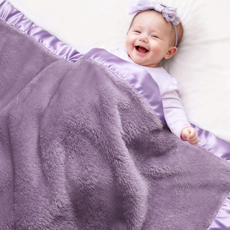 Pro Goleem Fleece Baby Blanket with 2 Inch Satin Trim Soft Plush Blanket for Boys and Girls for Babies Purple 30''x40'' - Image 1