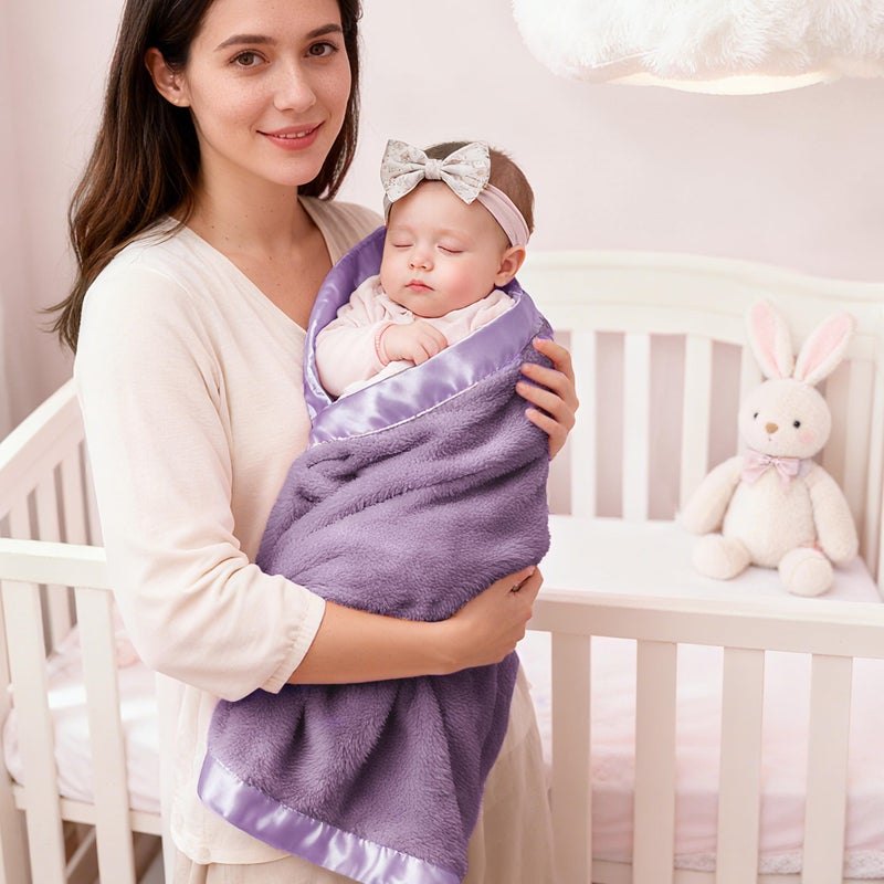 Pro Goleem Fleece Baby Blanket with 2 Inch Satin Trim Soft Plush Blanket for Boys and Girls for Babies Purple 30''x40'' - Image 3