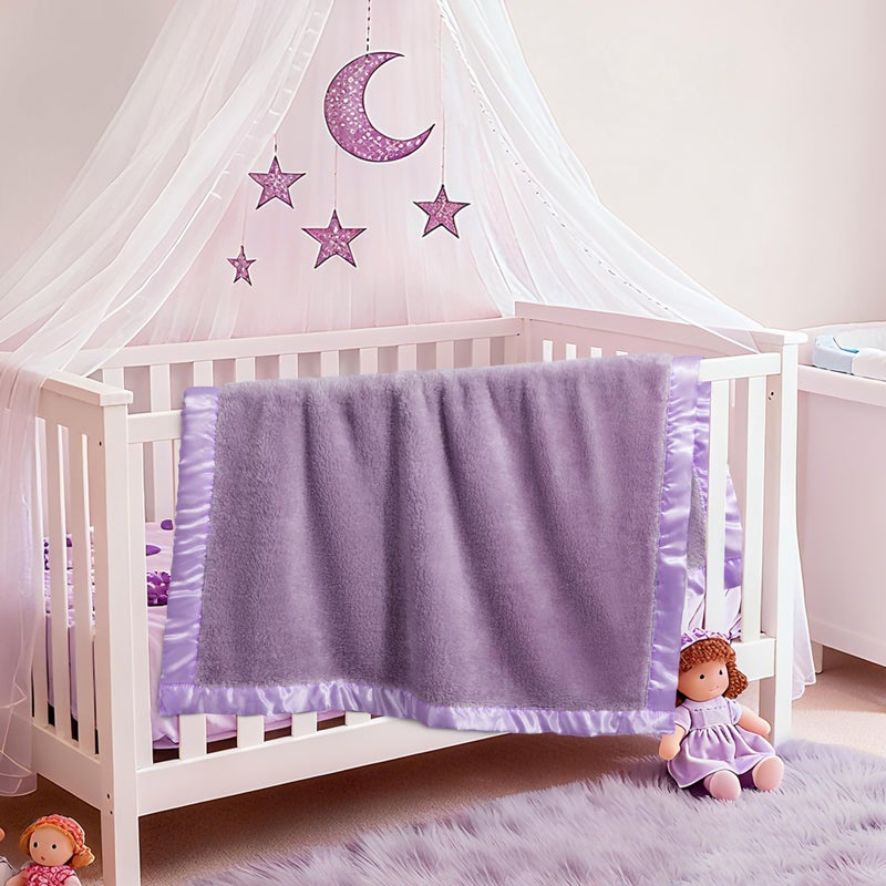 Pro Goleem Fleece Baby Blanket with 2 Inch Satin Trim Soft Plush Blanket for Boys and Girls for Babies Purple 30''x40'' - Image 2