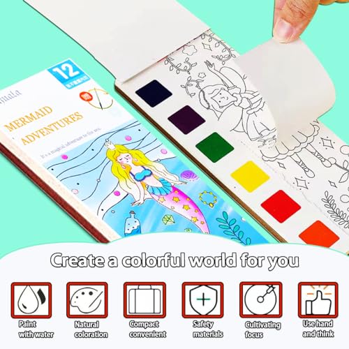 JUNQIU US JUNQIU 5Pack Water Color Paint Sets for Kids, Paint With Water Books for Kids Ages 4-8, Pocket Watercolor Painting Book, Arts and Crafts Kit Easter Basket Stuffers For Girls Boys - Image 3
