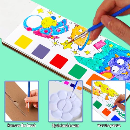 JUNQIU US JUNQIU 5Pack Water Color Paint Sets for Kids, Paint With Water Books for Kids Ages 4-8, Pocket Watercolor Painting Book, Arts and Crafts Kit Easter Basket Stuffers For Girls Boys - Image 2
