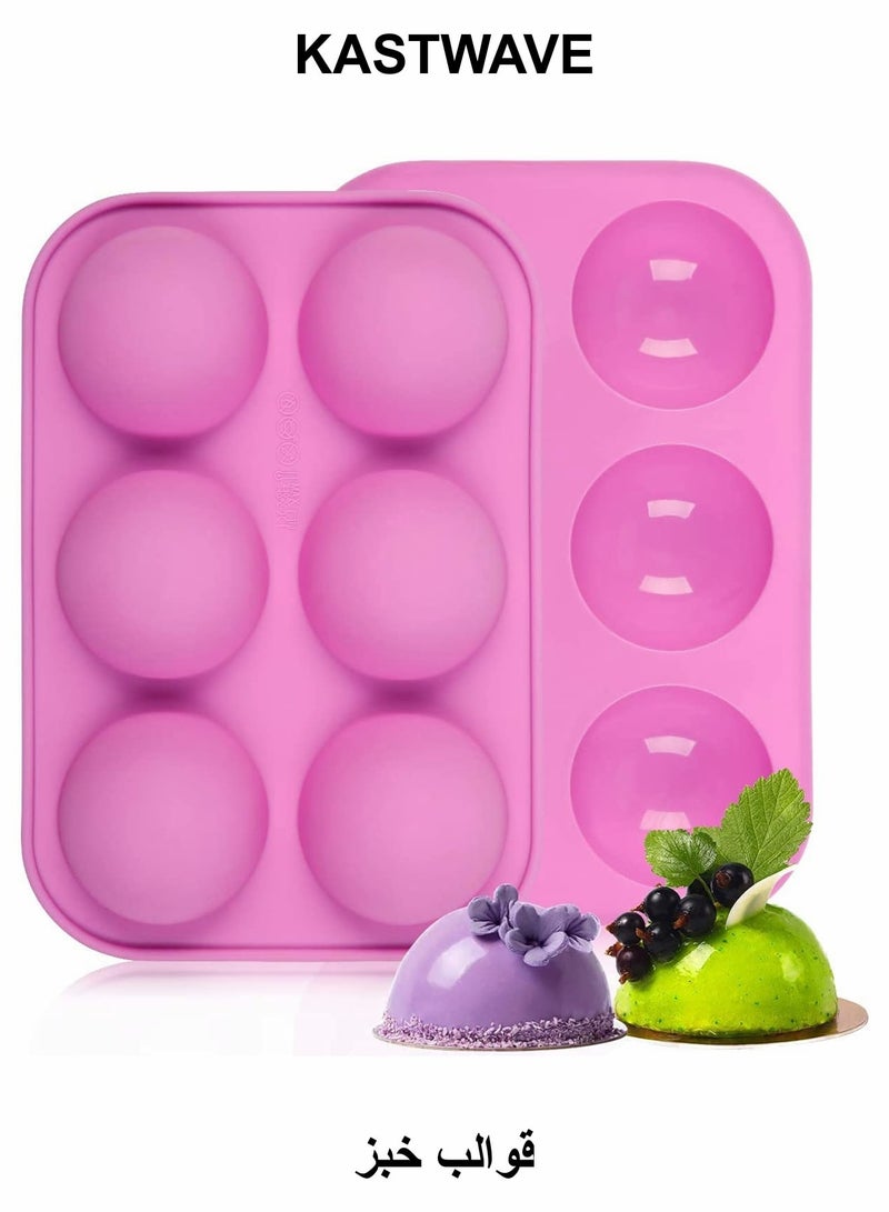 كاست ويف قوالب سيليكون للخبز، أدوات صنع الحلوى الصغيرة والشوكولاتة، قالب خبز نصف كروي بستة فتحات لصنع قنبلة الشوكولاتة الساخنة، الكيك، المافن، الحلوى، البودنج - Image 1