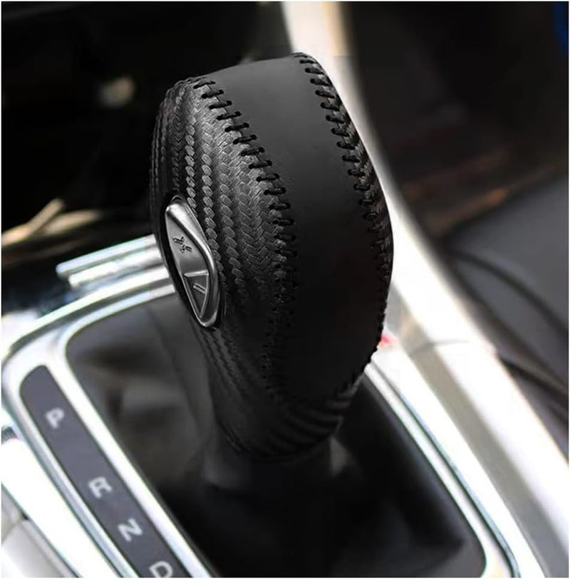 Gear Shift Knob Cover for Fusion/Escape/Focus/Fiesta Auto Leather Shifter Knob Trim for EcoSport/Transit/C-Max Accessories (Carbon Fiber with Black Stitches) - Image 1