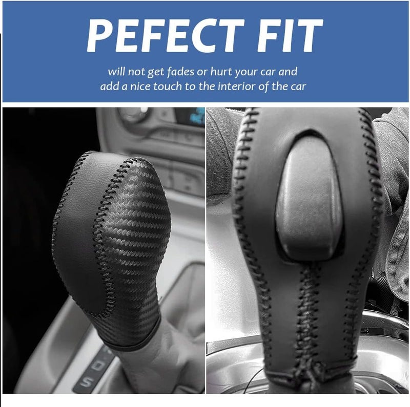Gear Shift Knob Cover for Fusion/Escape/Focus/Fiesta Auto Leather Shifter Knob Trim for EcoSport/Transit/C-Max Accessories (Carbon Fiber with Black Stitches) - Image 4