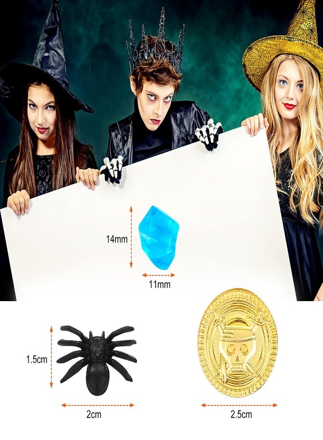 Skylety 220 Pieces Pirate Gold Coins and Gem Jewelry Set, Including 100 Pirate Gold Coins with 100 Gem and 20 Mini Black Spider Toy, Pirate Game Supplies for Halloween Pirate Themed Events - Image 3