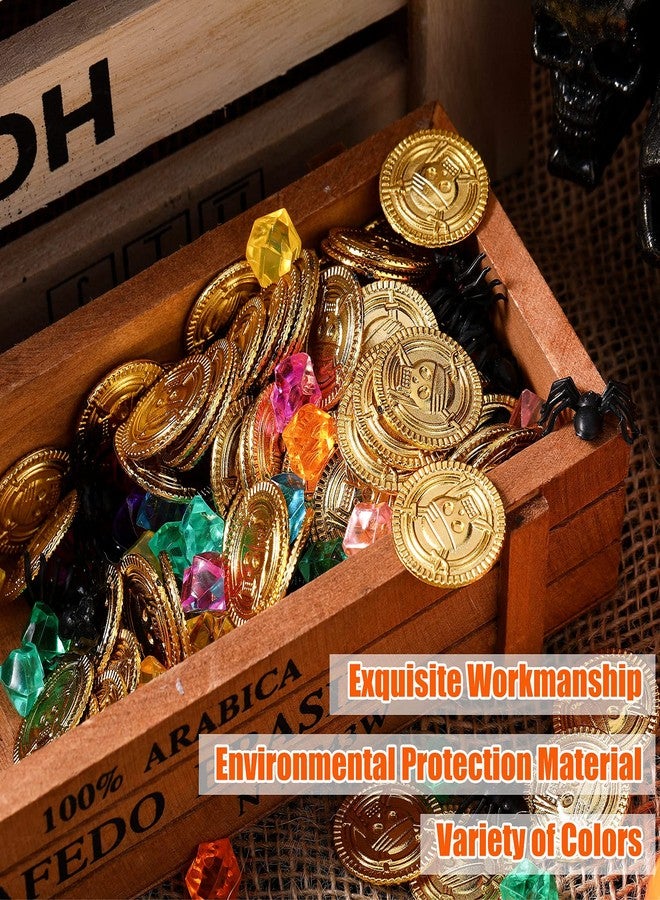 Skylety 220 Pieces Pirate Gold Coins and Gem Jewelry Set, Including 100 Pirate Gold Coins with 100 Gem and 20 Mini Black Spider Toy, Pirate Game Supplies for Halloween Pirate Themed Events - Image 4