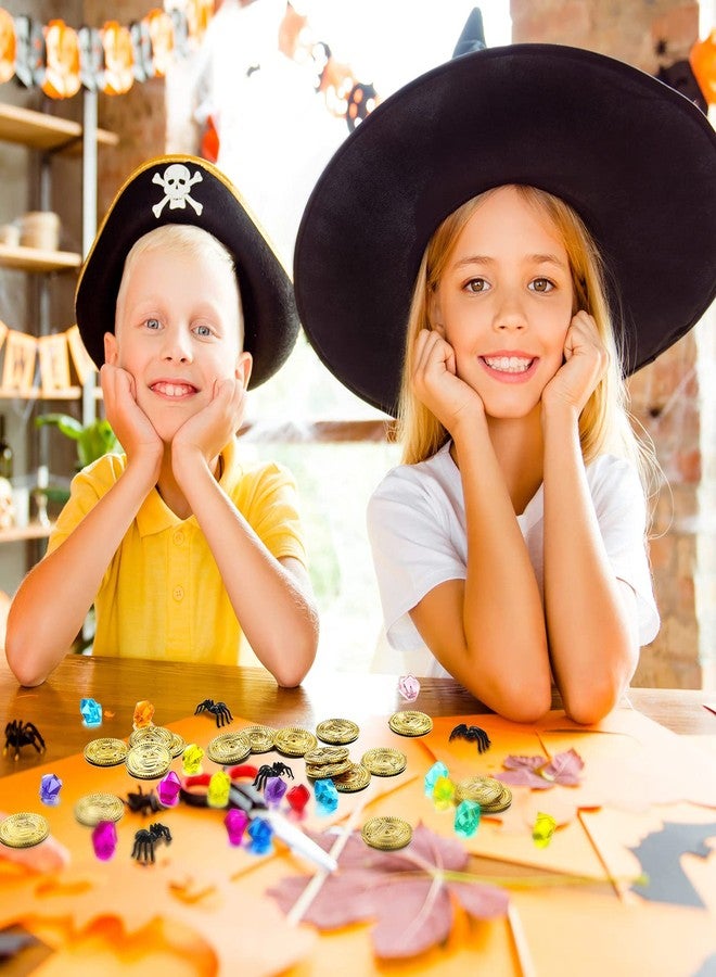 Skylety 220 Pieces Pirate Gold Coins and Gem Jewelry Set, Including 100 Pirate Gold Coins with 100 Gem and 20 Mini Black Spider Toy, Pirate Game Supplies for Halloween Pirate Themed Events - Image 5