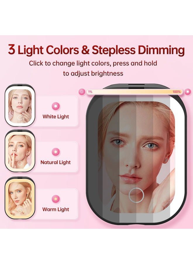 Benbilry Compact Mirror with 3 Color LED Lights, Rechargeable & 360° Light Strip & Memory Function, 1X/3X Travel Mirror, Ultra Slim Pocket Mirror, Small Lighted Compact Makeup Mirror for Purse, Black - Image 5