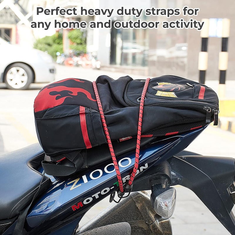 MEETO Multipurpose Flexible Stretchable Elastic Bungee Rope with Metal Hooks/Tying Behind Bikes/Luggage Strap - (Multicolor) Pack of 2 - Image 4