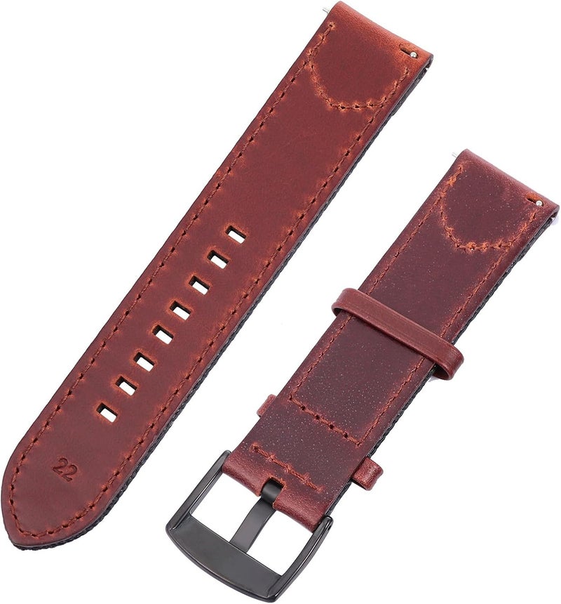 22mm Smart Watch Wrist Band Nylon Leather Strap Vintage Style Black Wide Replacement for Men and Women Compatible with Fitness - Image 1