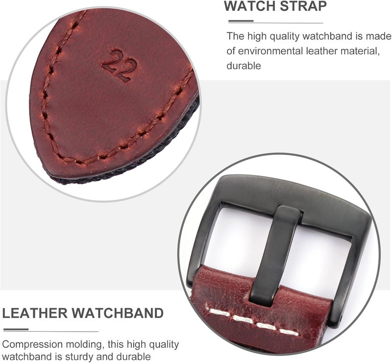 22mm Smart Watch Wrist Band Nylon Leather Strap Vintage Style Black Wide Replacement for Men and Women Compatible with Fitness - Image 4