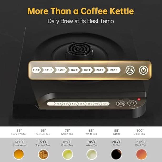 AMINAC Electric Kettle  Water Heater 1000W Fast Heating Gooseneck Kettle 304 Stainless Steel 1L Capacity Auto Shut Off For PourOver CoffeeTea Black - Image 5