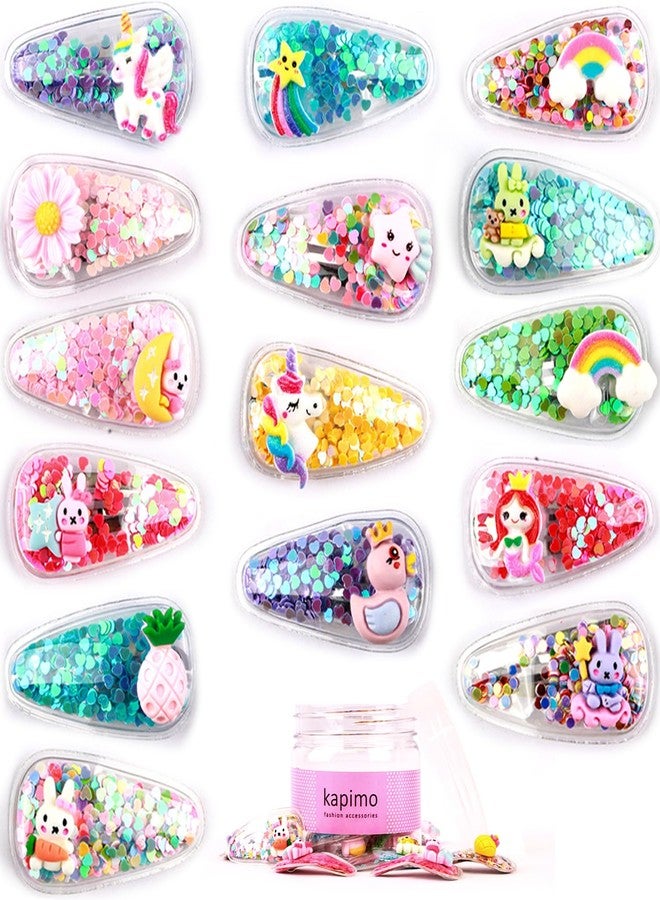 kapimo 8 Pcs Kids Girls Hair Clips Cartoon Glitter Sequin Snap Tic Tac Mix Set for Toddlers Colourful Designs for School Party Daily Use Hair Accessories Pack - Image 1