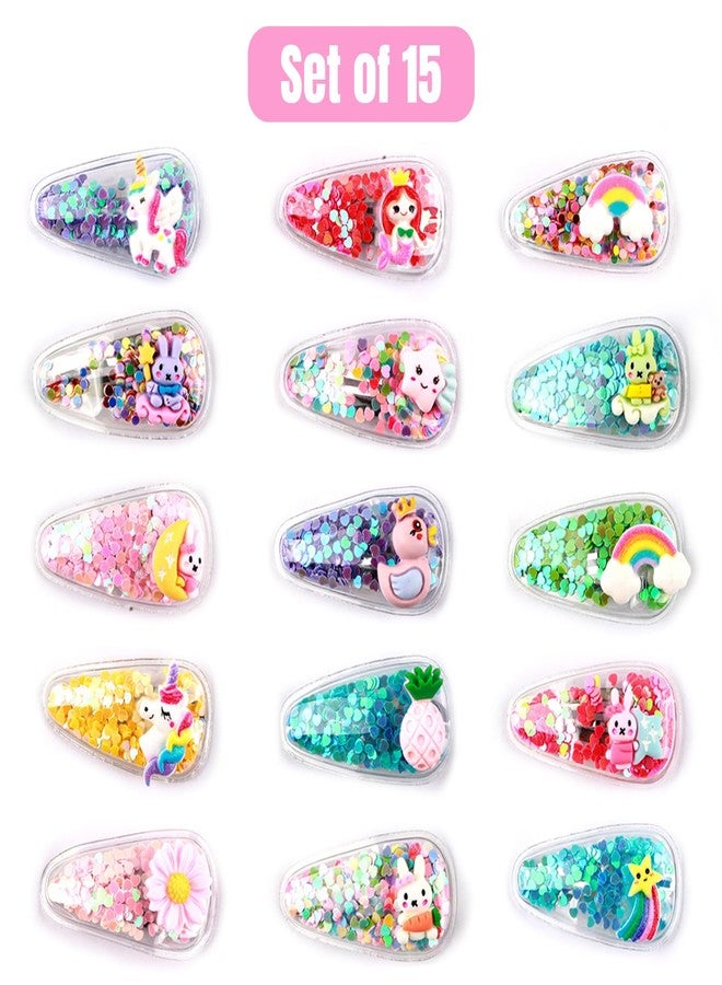 kapimo 8 Pcs Kids Girls Hair Clips Cartoon Glitter Sequin Snap Tic Tac Mix Set for Toddlers Colourful Designs for School Party Daily Use Hair Accessories Pack - Image 3