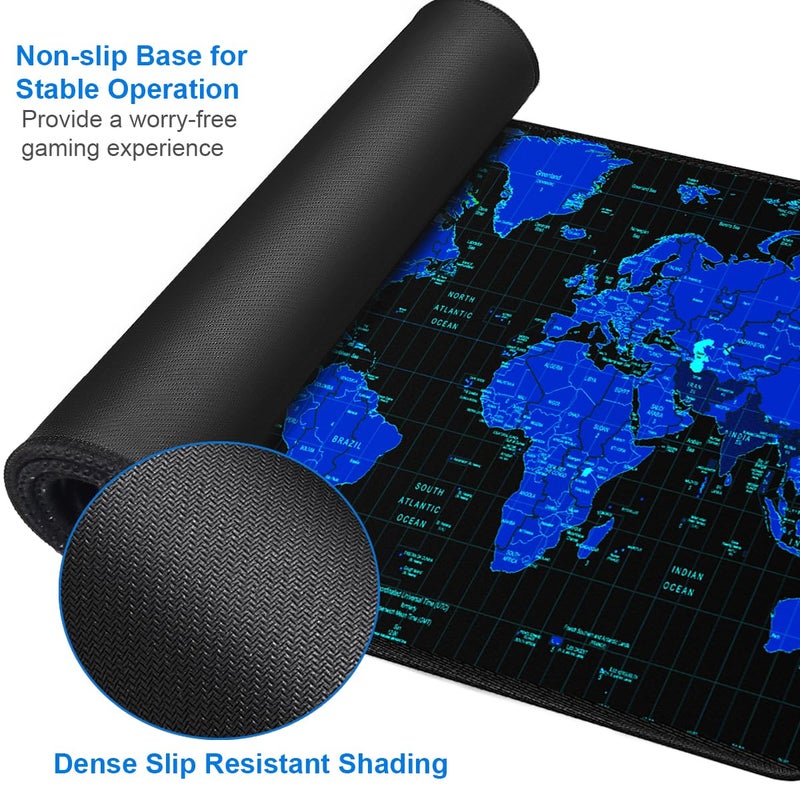 Naukay Gaming Mouse Pad, 31.5x15.7 inch Large Extended Computer Keyboard Mouse Mat, Water Resist Non-Slip Mousepad Rubber Base Long XXL Desk Mouse Pad for Work & Gaming, Office & Home, Blue Map - Image 4